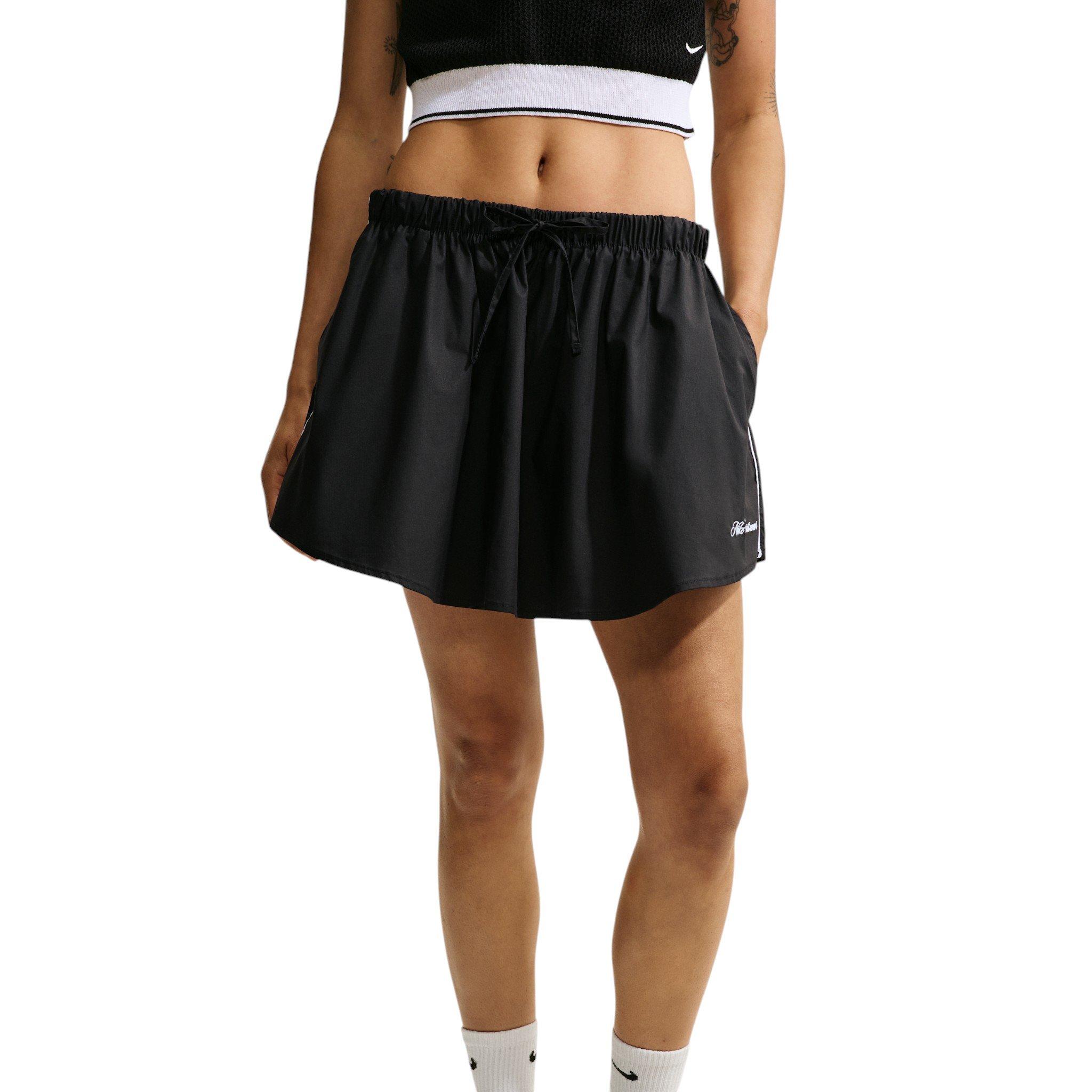 Nike Women's Sportswear Mid-Rise Scalloped-Trim Poplin Skirt - Black/Off-White - BLACK/OFF-WHITE